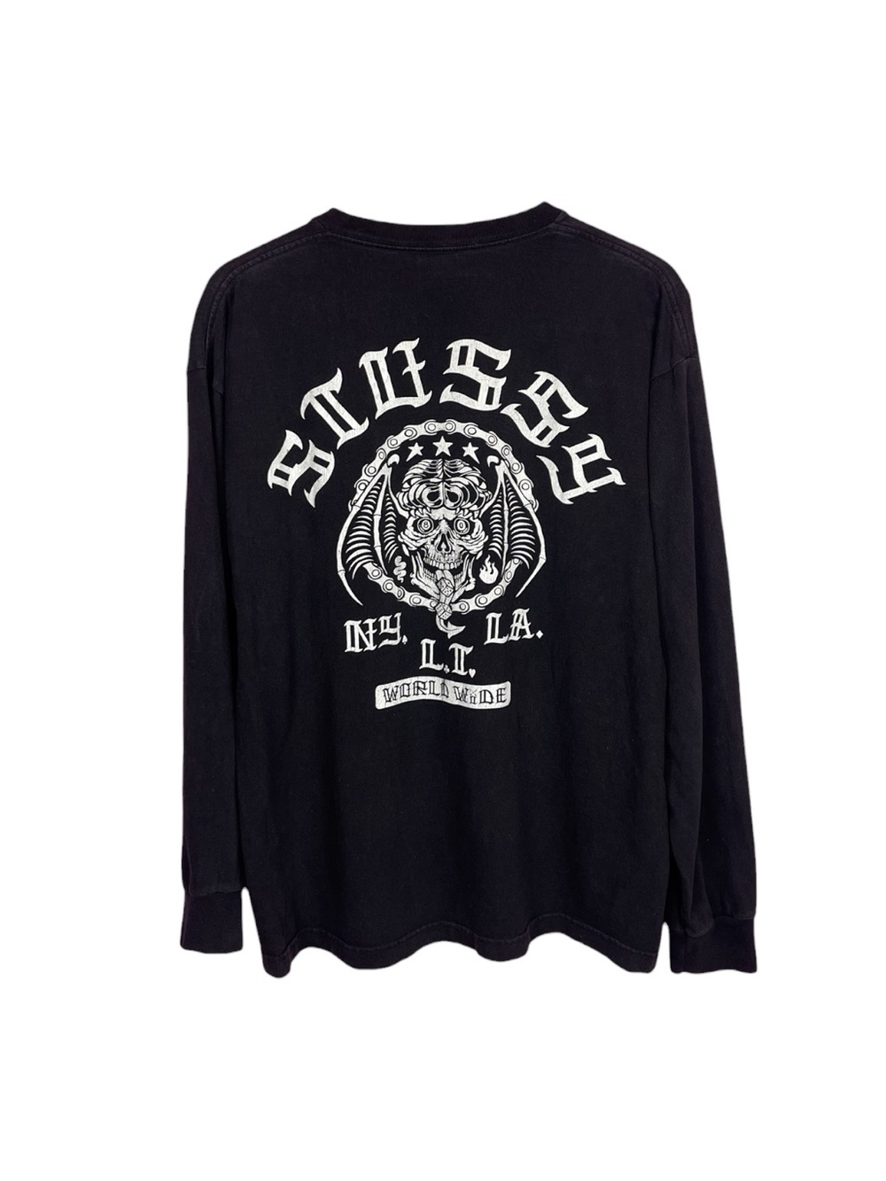 Vintage Stussy Worldwide Graphic Long Sleeve T-Shirt Large Black